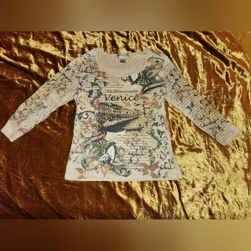 Vintage Y2K Cotton Long-Sleeve "Venice" Tattoo Style T-Shirt
